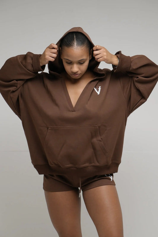 Sweatshirt à capuche Velany "Marron" Col V (Oversize)