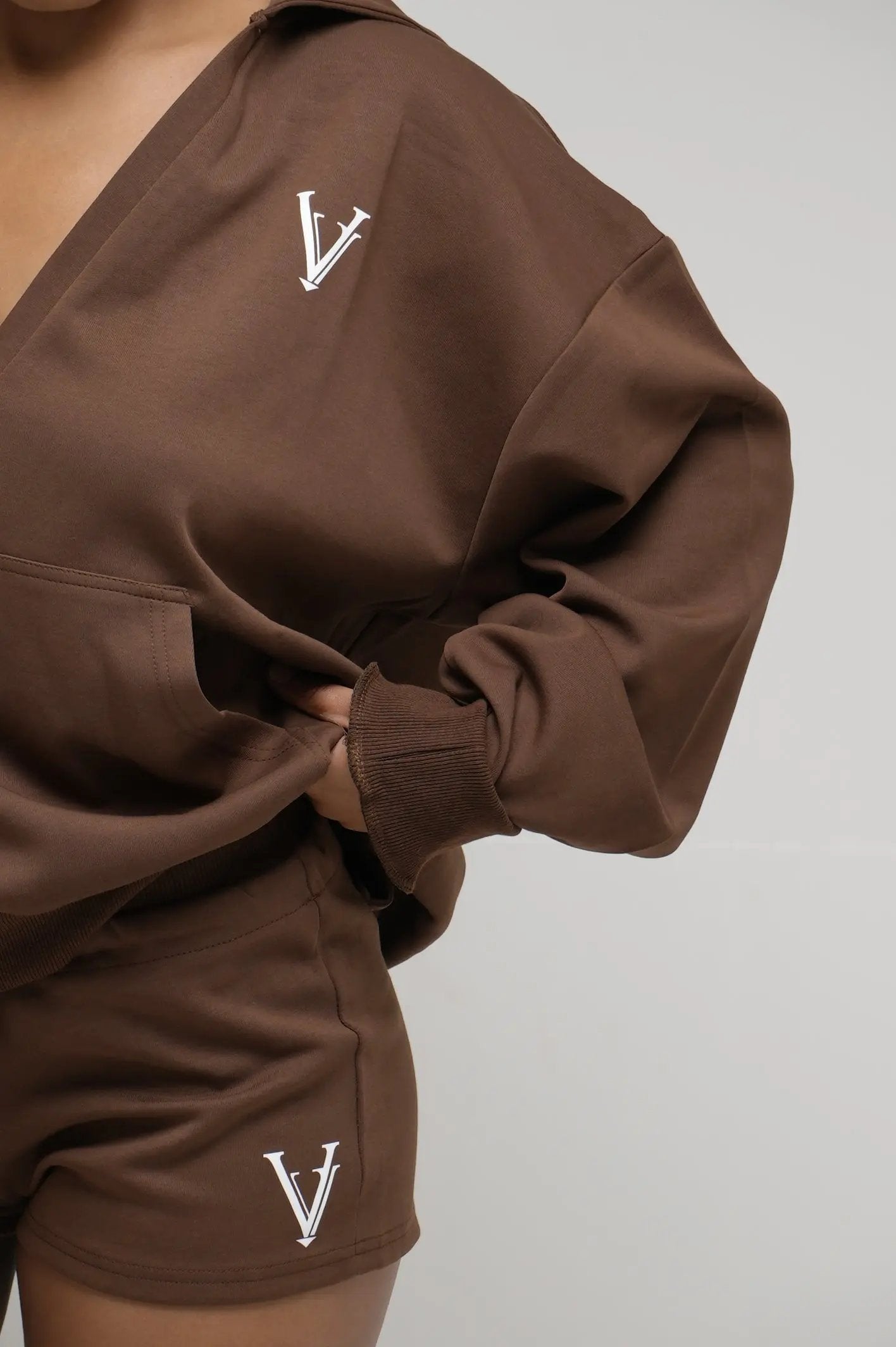 Sweatshirt à capuche Velany "Marron" Col V (Oversize)