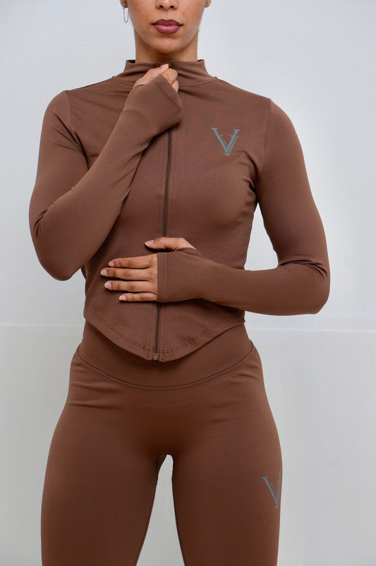 Veste de sport zippée femme Vantashape V-Sculpt "Marron"
